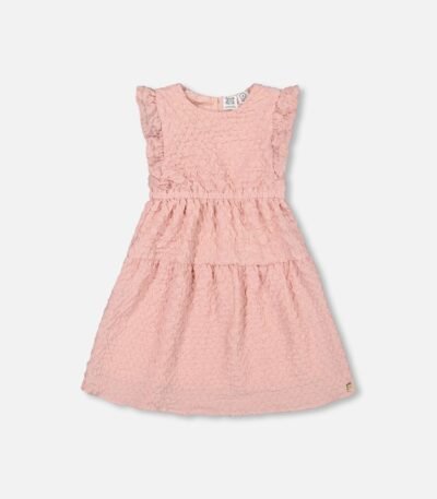 Deux par Deux Textured Poplin Dress for Girls – Elegant Silver Pink A-Line Dress with Flutter Sleeves | Perfect for Parties & Special Occasions