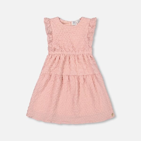Deux par Deux Textured Poplin Dress for Girls – Elegant Silver Pink A-Line Dress with Flutter Sleeves | Perfect for Parties & Special Occasions