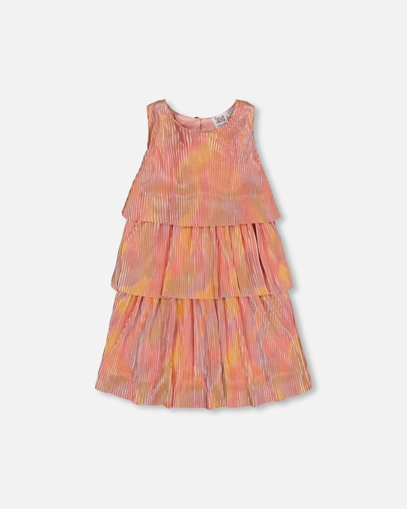 Girls Pleated Layered Metallic Dress by Deux par Deux – Sparkling Tiered Party Dress for Stylish Kids