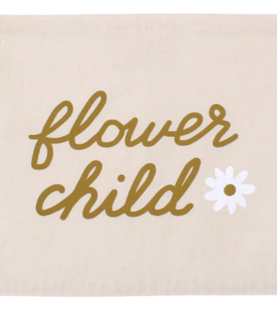 'Flower Child' Banner – Boho Wall Hanging for Kids Room, Nursery or Playroom – Natural Cotton Blend Fabric – Bohemian Baby Shower Gift or Girls Room Decor