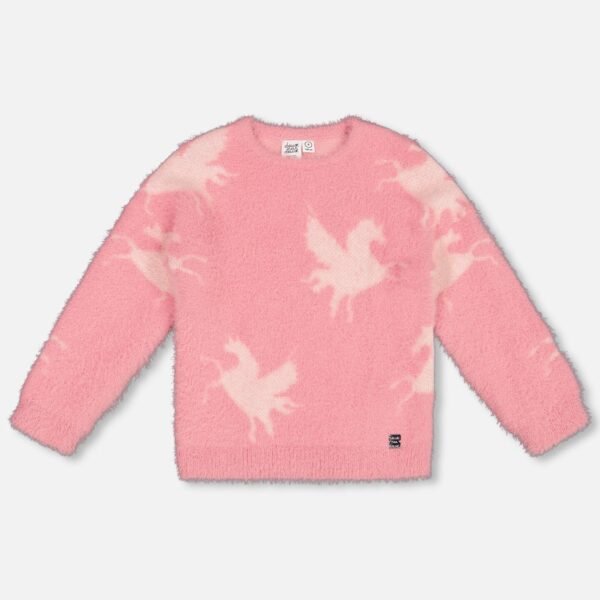 Jacquard Unicorn Sweater – Hairy Knit Pink Pullover for Girls | Cozy Kids Clothing