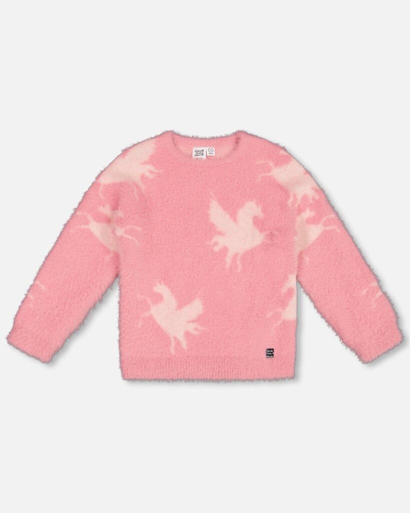 Jacquard Unicorn Sweater – Hairy Knit Pink Pullover for Girls | Cozy Kids Clothing