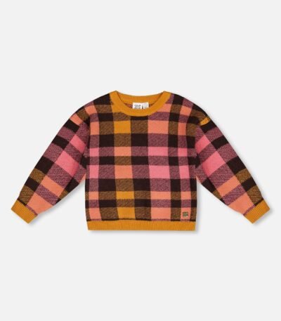 Knit Top Plaid Magenta And Brown