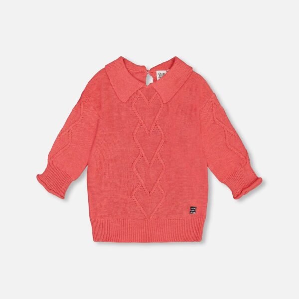 3/4 Knit Sweater With Collar Coral