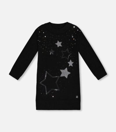 Knitted Sequin Dress for Girls – Black Star Sweater by Deux par Deux | Sparkly & Stylish Kids Clothing