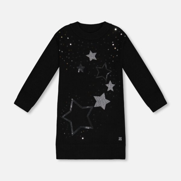 Knitted Sequin Dress for Girls – Black Star Sweater by Deux par Deux | Sparkly & Stylish Kids Clothing