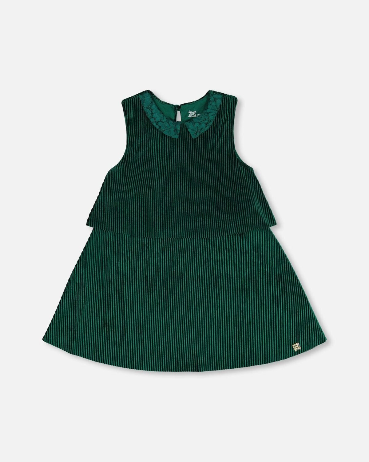 Elegant Girls Sleeveless Party Dress – Forest Green by Deux par Deux | Soft Ribbed Texture & Eyelet Collar for Stylish Celebrations