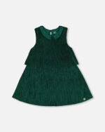 Elegant Girls Sleeveless Party Dress – Forest Green by Deux par Deux | Soft Ribbed Texture & Eyelet Collar for Stylish Celebrations