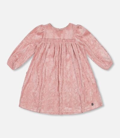 Elegant Long Sleeve Velvet Dress for Girls – Light Pink by Deux par Deux | Soft, Stylish & Perfect for Parties