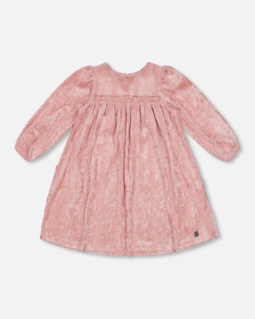 Elegant Long Sleeve Velvet Dress for Girls – Light Pink by Deux par Deux | Soft, Stylish & Perfect for Parties