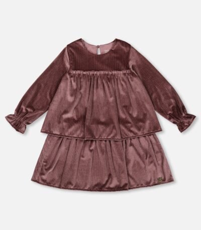 Stunning Girls Long Sleeve Metallic Dress with Frills – Burgundy by Deux par Deux | Elegant Kids' Party Wear