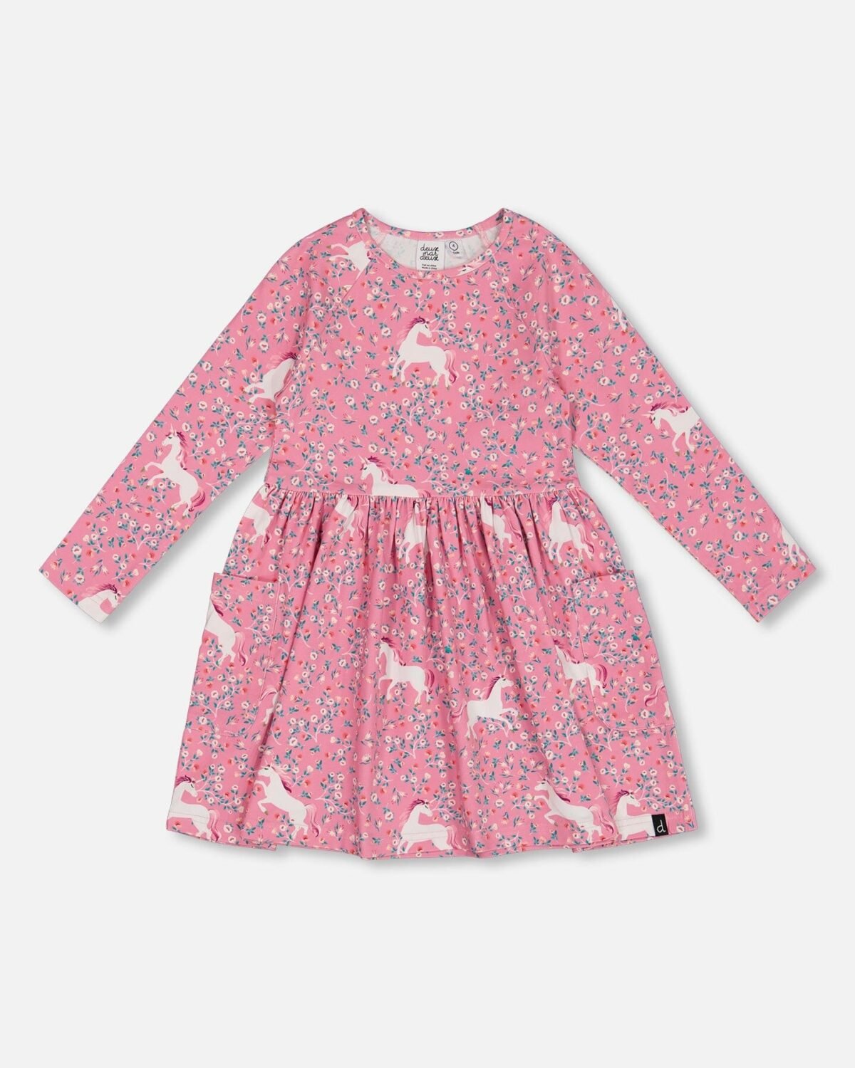 Adorable Unicorn Dress with Pockets for Girls – Pink Floral Fantasy by Deux par Deux | Soft & Stylish Everyday Outfit