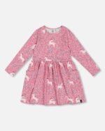 Adorable Unicorn Dress with Pockets for Girls – Pink Floral Fantasy by Deux par Deux | Soft & Stylish Everyday Outfit