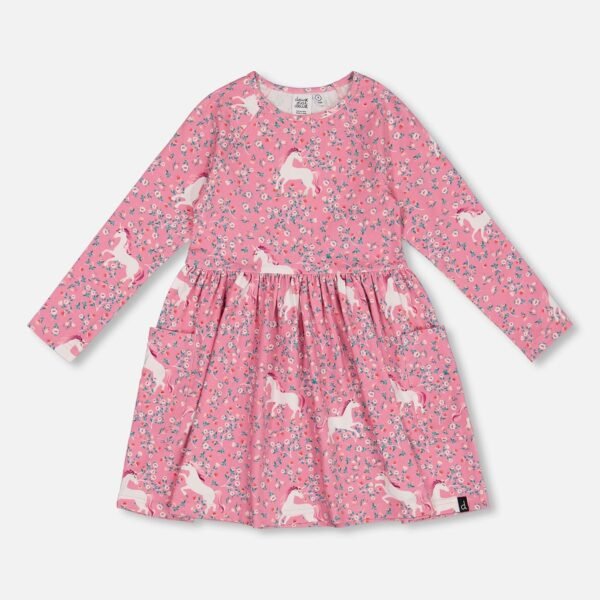 Adorable Unicorn Dress with Pockets for Girls – Pink Floral Fantasy by Deux par Deux | Soft & Stylish Everyday Outfit