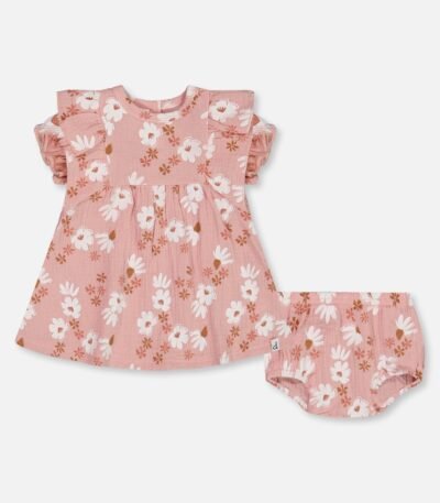 Muslin Dress and Bloomer Set for Girls – Pink and White Floral Print by Deux par Deux | Soft, Stylish & Perfect for Spring