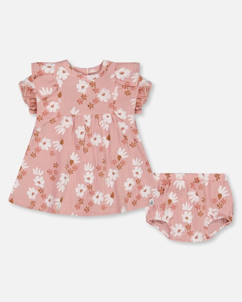 Muslin Dress and Bloomer Set for Girls – Pink and White Floral Print by Deux par Deux | Soft, Stylish & Perfect for Spring
