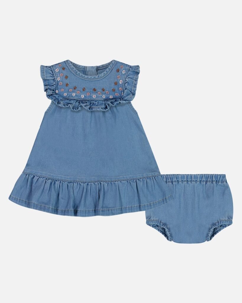 Baby Girls Light Denim Dress and Bloomer Set by Deux par Deux – Soft, Stylish & Adorably Chic Outfit for Kids