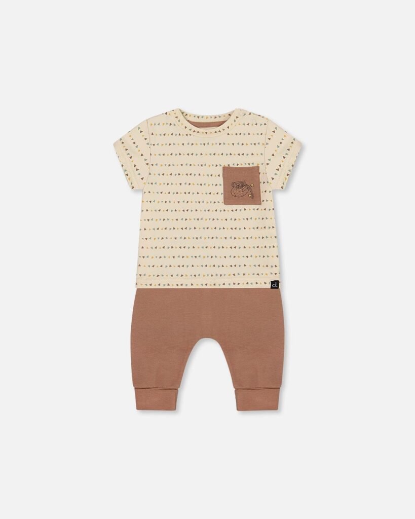 Adorable Cotton Top and Pant Set for Baby Boys – Organic, Printed Monkey Design in Brown & Beige