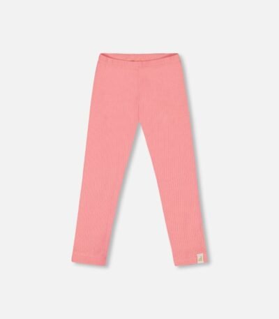 Flat Back Rib Leggings for Girls – Coral Pink | Comfortable & Stylish Kids Clothing by Deux par Deux