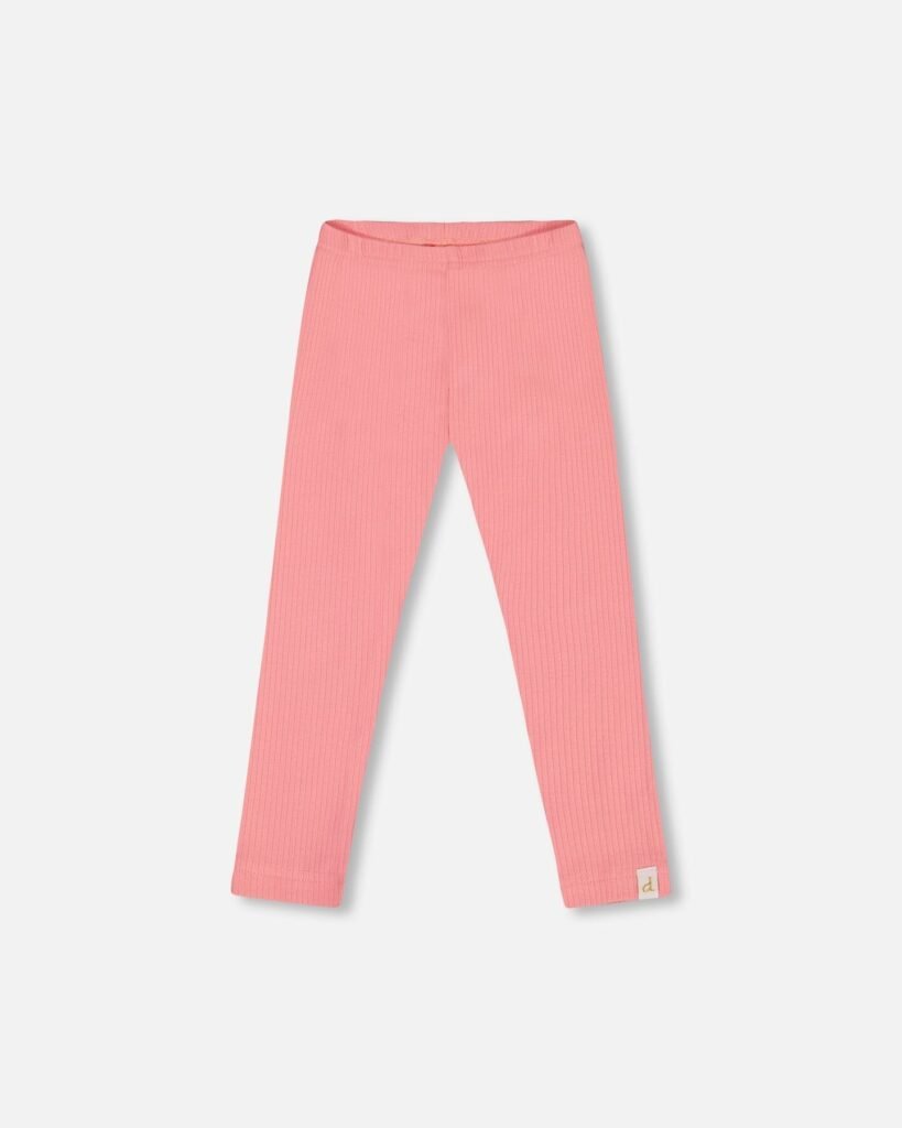 Flat Back Rib Leggings for Girls – Coral Pink | Comfortable & Stylish Kids Clothing by Deux par Deux