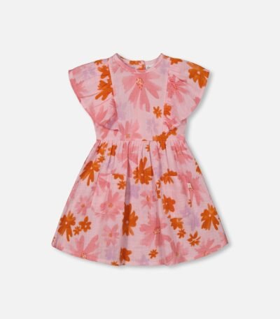 Charming Girls Floral Muslin Dress – Pink & Coral Flowers by Deux par Deux | Soft, Stylish & Perfect for Summer