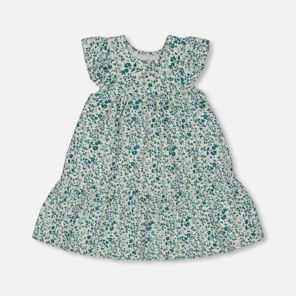 Charming Girls Organic Cotton Floral Dress – Small Turquoise Flowers by Deux par Deux | Soft, Eco-Friendly & Stylish