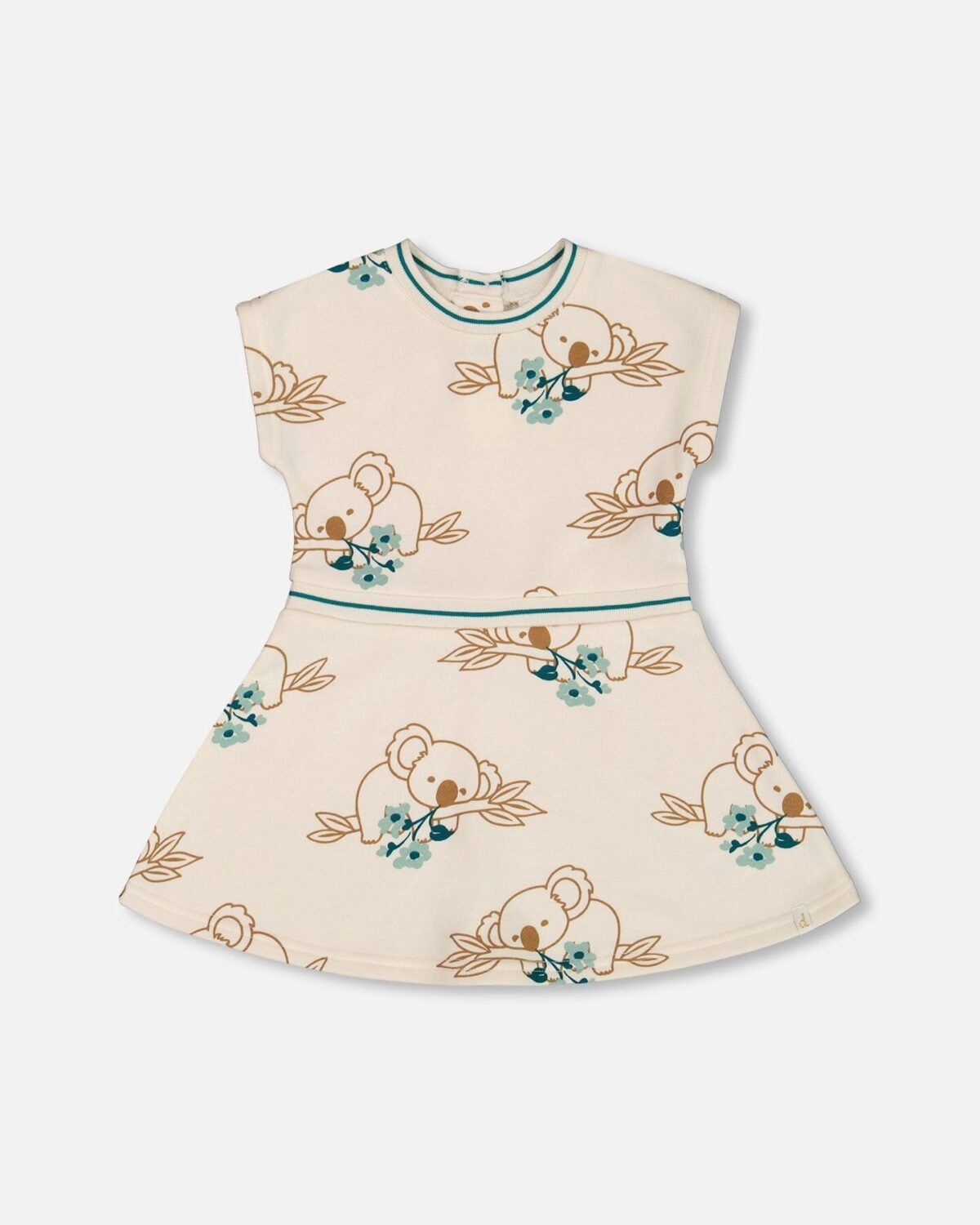 Printed French Terry Dress – Off-White & Koala by Deux par Deux | Soft, Stylish & Playful Girls Outfit
