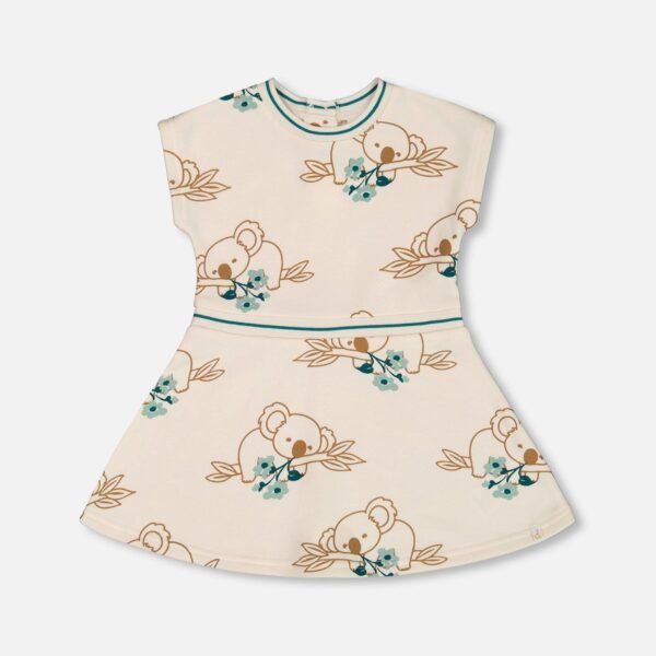 Printed French Terry Dress – Off-White & Koala by Deux par Deux | Soft, Stylish & Playful Girls Outfit