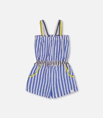 Girls Seersucker Romper – Blue and White Striped by Deux par Deux | Stylish, Breezy & Playful Summer Outfit