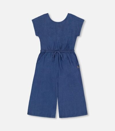 Girls Chambray Jumpsuit Navy Blue by Deux par Deux | Stylish & Lightweight Denim-Inspired One-Piece for Kids
