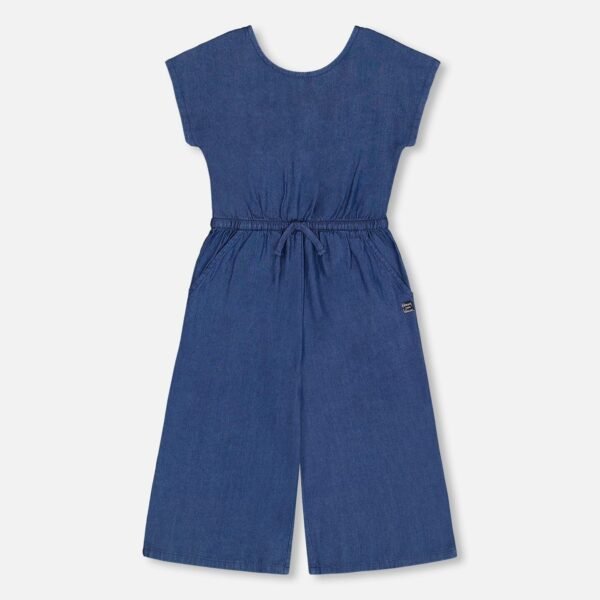Girls Chambray Jumpsuit Navy Blue by Deux par Deux | Stylish & Lightweight Denim-Inspired One-Piece for Kids
