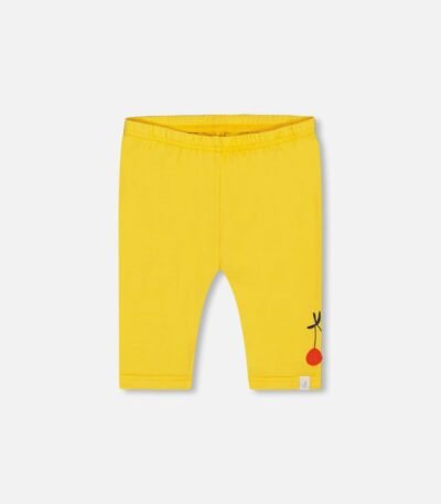 Girls Organic Cotton Biker Leggings – Yellow Cherry Accent by Deux par Deux | Comfy, Eco-Friendly Summer Style