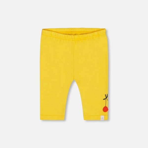 Girls Organic Cotton Biker Leggings – Yellow Cherry Accent by Deux par Deux | Comfy, Eco-Friendly Summer Style