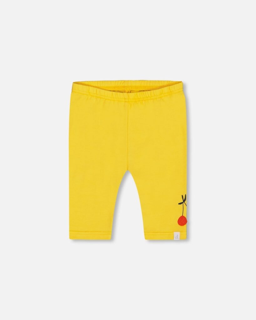 Girls Organic Cotton Biker Leggings – Yellow Cherry Accent by Deux par Deux | Comfy, Eco-Friendly Summer Style