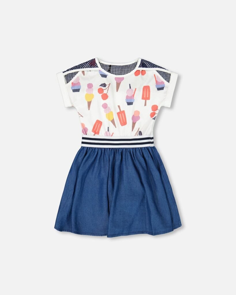 Girls Organic Cotton Denim Dress – Multicolor Chambray Style by Deux par Deux | Eco-Friendly & Stylish Kidswear