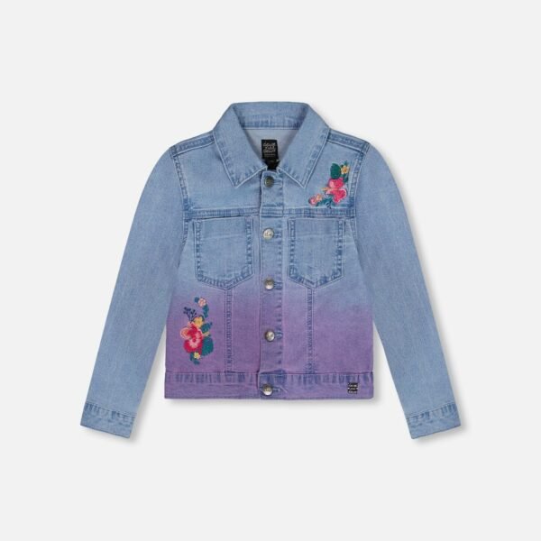 Charming Denim Jeans Jacket for Kids with Floral Embroidery – Stylish Blue Jeans Outerwear