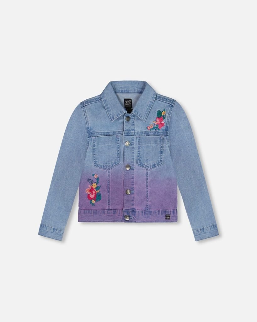 Charming Denim Jeans Jacket for Kids with Floral Embroidery – Stylish Blue Jeans Outerwear