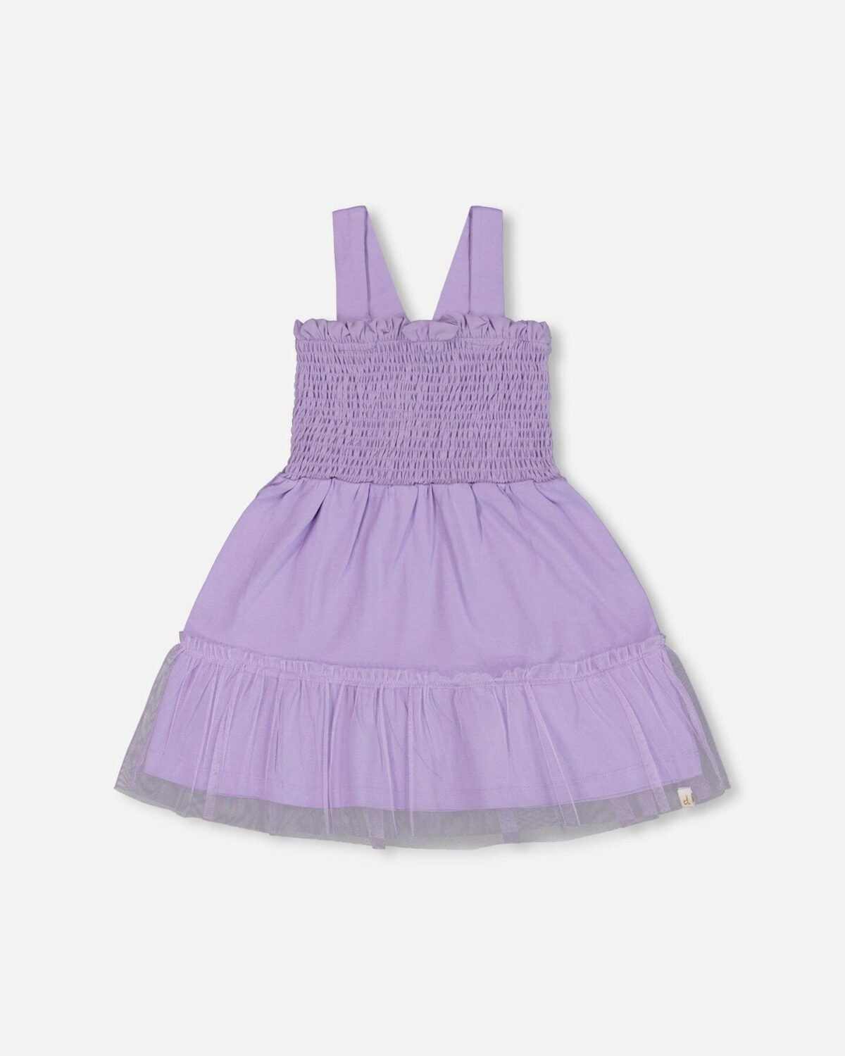Girls Smocked Organic Cotton Dress with Mesh Frill – Lilac by Deux par Deux | Soft, Stylish & Eco-Friendly Kids Clothing