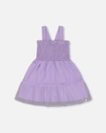 Girls Smocked Organic Cotton Dress with Mesh Frill – Lilac by Deux par Deux | Soft, Stylish & Eco-Friendly Kids Clothing