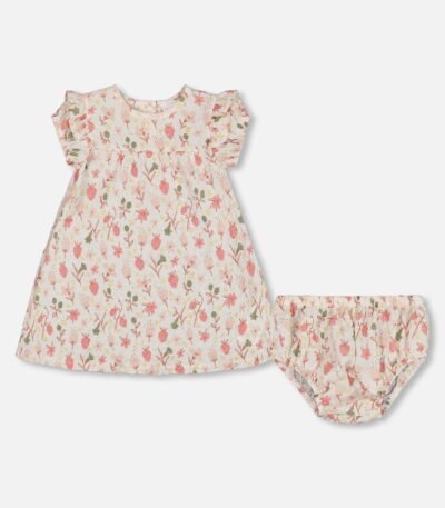 Charming Seersucker Dress and Bloomer Set for Baby Girls – Pink Floral Cream Outfit by Deux par Deux | Soft & Stylish Infant Clothing