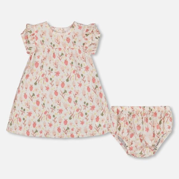 Charming Seersucker Dress and Bloomer Set for Baby Girls – Pink Floral Cream Outfit by Deux par Deux | Soft & Stylish Infant Clothing