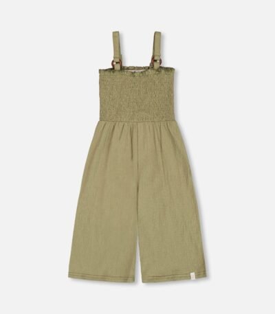 Girls Crinkle Jersey Jumpsuit – Olive Green by Deux par Deux | Soft, Stylish & Comfortable Outfit for Kids