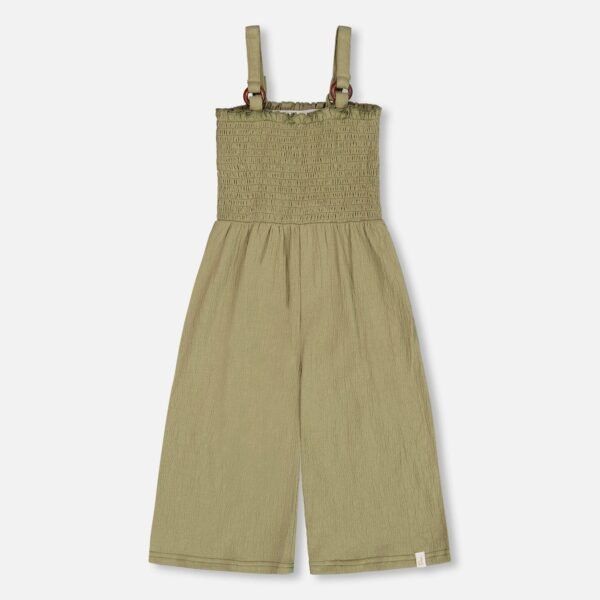 Girls Crinkle Jersey Jumpsuit – Olive Green by Deux par Deux | Soft, Stylish & Comfortable Outfit for Kids