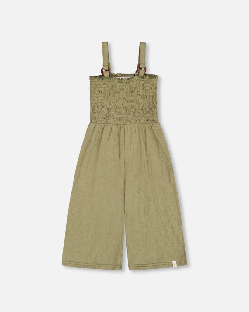 Girls Crinkle Jersey Jumpsuit – Olive Green by Deux par Deux | Soft, Stylish & Comfortable Outfit for Kids