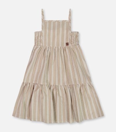 Chic Girls Sleeveless Cotton Dress – White & Sage Stripes by Deux par Deux | Lightweight & Stylish Kidswear