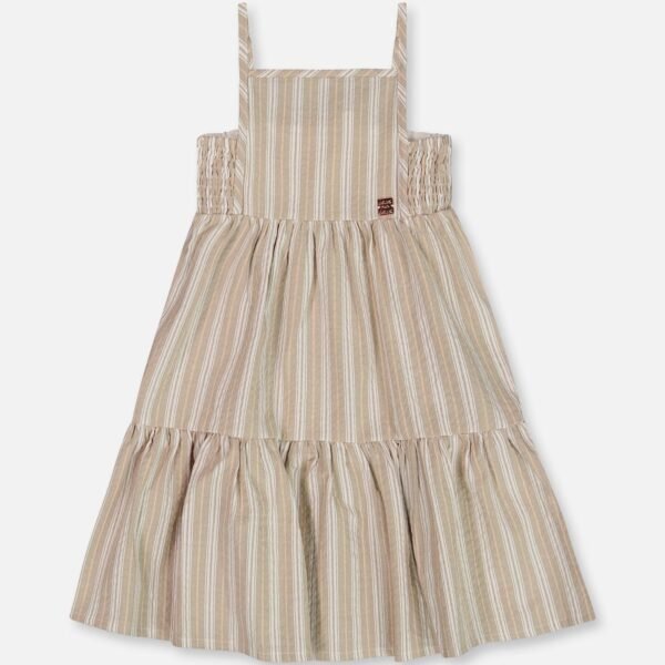 Chic Girls Sleeveless Cotton Dress – White & Sage Stripes by Deux par Deux | Lightweight & Stylish Kidswear