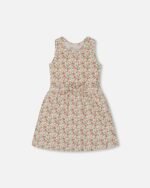 Floral Ribbed Dress for Girls – Sleeveless White Summer Dress with Waist Tie by Deux par Deux | Soft & Stylish