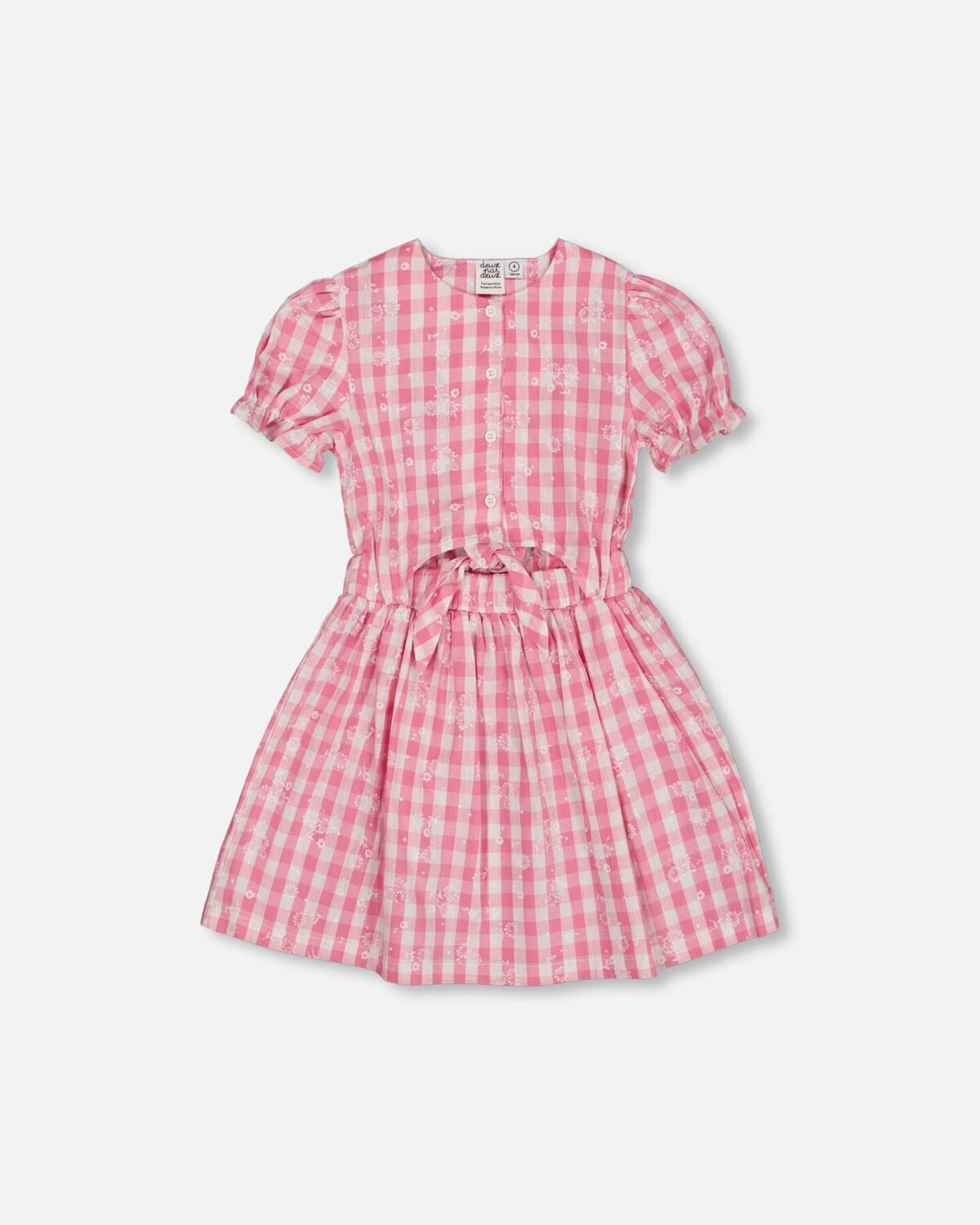 Charming Girls Pink Gingham Puff Sleeve Dress with Waist Tie – Deux par Deux | Adorable & Stylish Kidswear