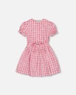 Charming Girls Pink Gingham Puff Sleeve Dress with Waist Tie – Deux par Deux | Adorable & Stylish Kidswear