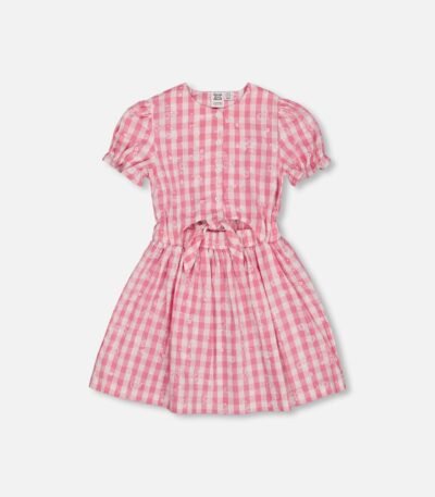 Charming Girls Pink Gingham Puff Sleeve Dress with Waist Tie – Deux par Deux | Adorable & Stylish Kidswear